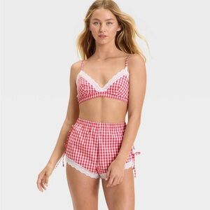 Women's Gingham Woven Bralette and Undergarment Set - Colsie™ Red Medium